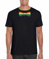 Gay pride shirt met regenboog vlinderstrikje zwart heren kopen
