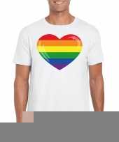 Gay pride t-shirt regenboog vlag in hart wit heren kopen