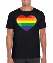 Gay pride t-shirt regenboog vlag in hart zwart heren kopen