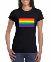 Gay pride t-shirt regenboog vlag zwart dames kopen