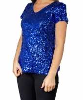Glitter pailletten stretch shirt blauw dames kopen
