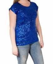Glitter pailletten stretch shirt blauw dames l xl kopen