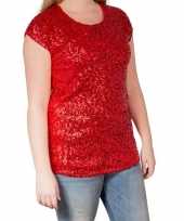 Glitter pailletten stretch shirt rood dames l xl kopen