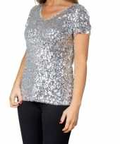 Glitter pailletten stretch shirt zilver dames kopen