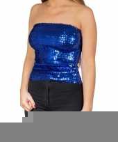 Glitter pailletten stretch strapless hemdje topje blauw dames kopen