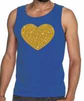 Gouden hart fun tanktop mouwloos shirt blauw voor heren kopen