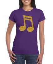 Gouden muziek noot t-shirt paars voor dames kopen