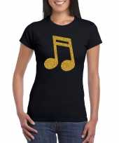 Gouden muziek noot t-shirt zwart voor dames kopen
