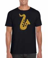 Gouden muziek saxofoon t-shirt zwart voor heren shirt voor saxofonisten kopen