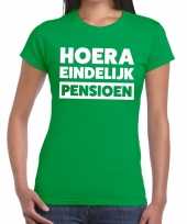 Groen hoera eindelijk pensioen fun t-shirt dames kopen