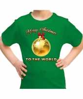 Groen t-shirt kerstkleding merry christmas to the world voor kinderen kopen