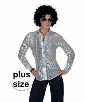 Grote maat zilveren disco seventies overhemd voor dames kopen