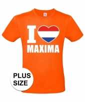 Grote maten i love maxima shirt oranje heren kopen