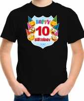 Happy birthday to me 10 jaar t-shirt shirtje 10e verjaardag met emoticons zwart voor kleuter kinderen kopen