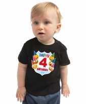 Happy birthday to me 4 jaar t-shirt shirtje 4e verjaardag met emoticons zwart voor peuter kinderen kopen
