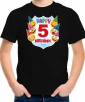 Happy birthday to me 5 jaar t-shirt shirtje 5e verjaardag met emoticons zwart voor kleuter kinderen kopen