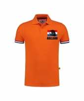 Holland fan polo t-shirt oranje luxe kwaliteit met vlag en leeuw 200 grams katoen heren kopen