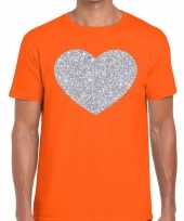 I love fun t-shirt oranje met zilveren bedrukking voor heren kopen