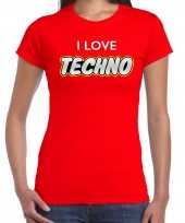 I love techno feest t-shirt rood voor dames kopen