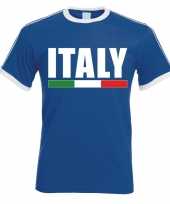 Italiaanse supporter ringer t-shirt blauw met witte randjes voor heren kopen