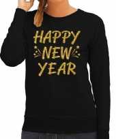 Jaarwisseling trui sweater happy new year goud op zwart voor dames kopen
