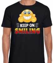 Keep on smiling funny emoticon shirt heren zwart kopen