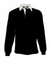Kleding zwart rugbyshirt met witte kraag kopen