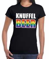 Knuffel beer gay pride tekst fun shirt zwart dames kopen