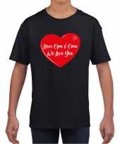 Lieve opa en oma we love you t-shirt zwart met rood hartje voor kinderen kopen