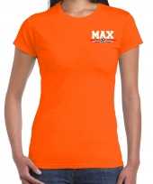 Max autocoureur autosport supporter met logo op borst t-shirt oranje voor dames kopen
