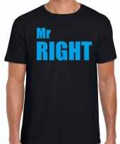 Mr right fun t-shirt zwart met blauwe tekst voor heren kopen