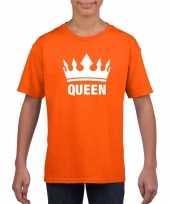 Oranje koningdag queen shirt met kroon meisjes kopen