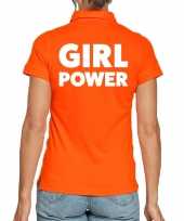 Oranje polo t-shirt girl power voor dames kopen