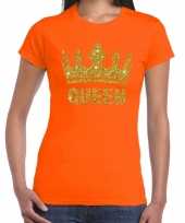 Oranje queen met gouden kroon t-shirt dames kopen