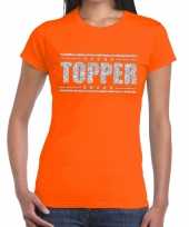 Oranje topper shirt in zilveren glitter letters dames kopen