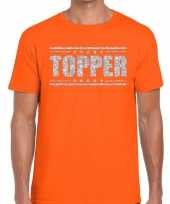 Oranje topper shirt in zilveren glitter letters heren kopen