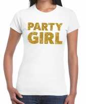 Party girl goud fun t-shirt wit voor dames kopen