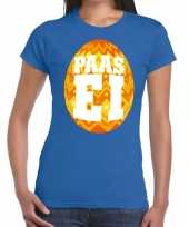 Pasen shirt blauw met oranje paasei voor dames kopen