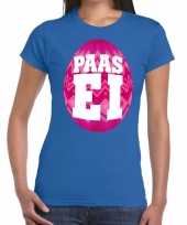Pasen shirt blauw met roze paasei voor dames kopen