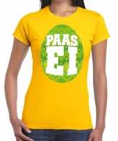 Pasen shirt geel met groen paasei voor dames kopen