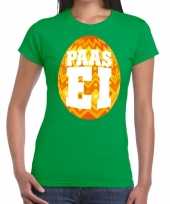 Pasen shirt groen met oranje paasei voor dames kopen