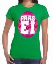 Pasen shirt groen met roze paasei voor dames kopen
