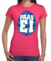 Pasen shirt roze met blauw paasei voor dames kopen