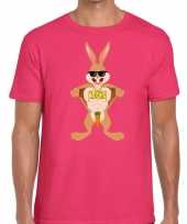 Pasen shirt roze stoere paashaas voor heren kopen