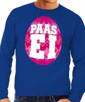 Pasen sweater blauw met roze paasei voor heren kopen