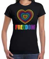 Regenboog hart freedom gay pride evenement-shirt voor dames zwart kopen
