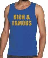 Rich and famous fun tanktop mouwloos shirt blauw voor heren kopen