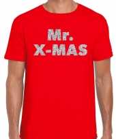 Rood kerst-shirt kerstkleding mr x mas gou glitterd op rood heren kopen