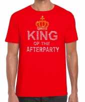 Rood king of the afterparty glitter steentjes t-shirt heren kopen