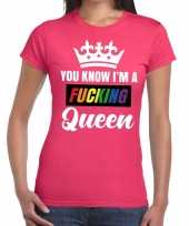 Roze you know i am a fucking queen t-shirt dames kopen
